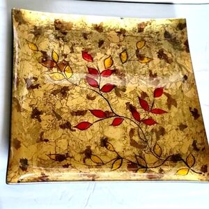 Gold Leaf Glass Serving Tray 14x14